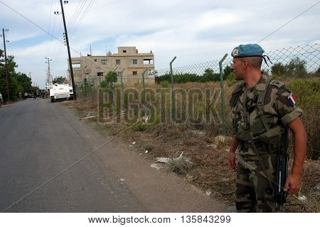TYR, LEBANON-OCTOBER 18:Unidentified UN soldier on patrol on October 18, 2006 in Tyr, Lebanon