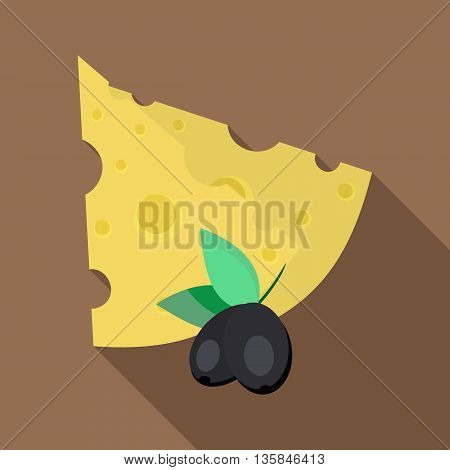 Cheese and olives icon in flat style with long shadow. Variety of cheeses symbol