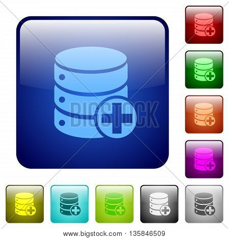 Set of add to database color glass rounded square buttons