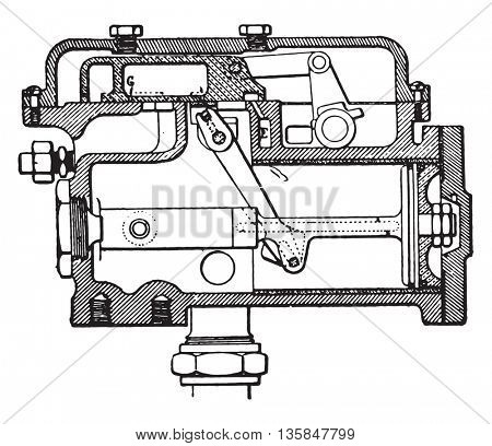 Tap system mechanic Vaughan Mckee, vintage engraved illustration. Industrial encyclopedia E.-O. Lami - 1875.