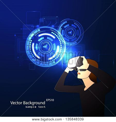 Vector illustration of glasses with the virtual reality of the hologram image.