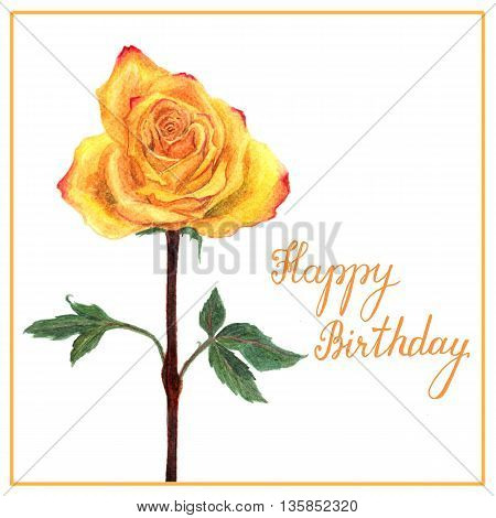 Postcard With Watercolor Yellow Rose