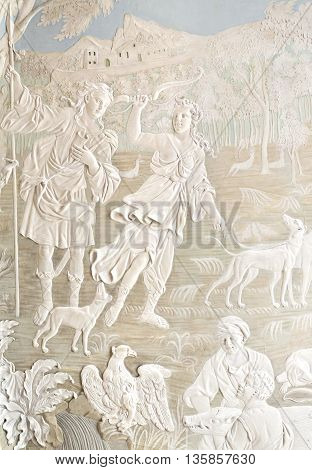OEIRAS, PORTUGAL - November 4, 2015: Example of the extraordinary detailed work of a rococo stucco ceiling in the Palace of Oeiras on November 4, 2015 in Oeiras, Portugal