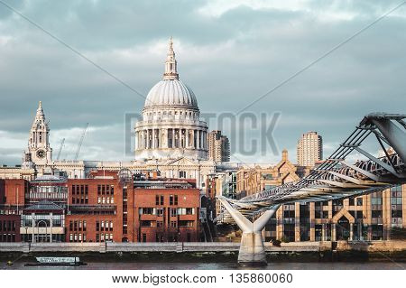 Buildings Near Millennium Bridge In London, England