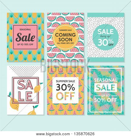 Modern sale banners template for social media and mobile apps. Creative sale banners with hand drawing fruit pattern design.