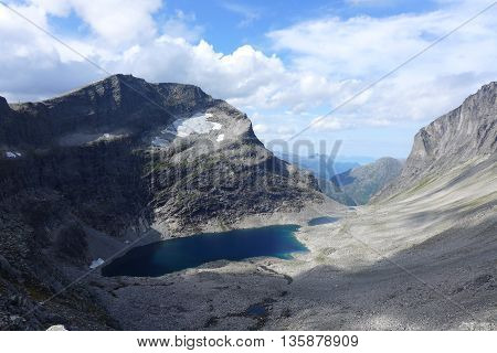 Mountain lake near Troll Wall in Norway