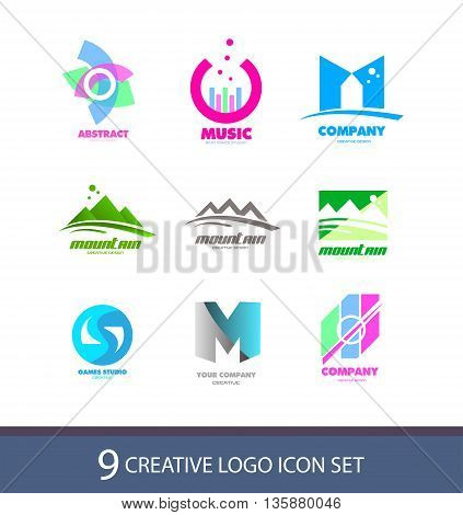 Vector company logo icon element template set various abstract music letter mountain