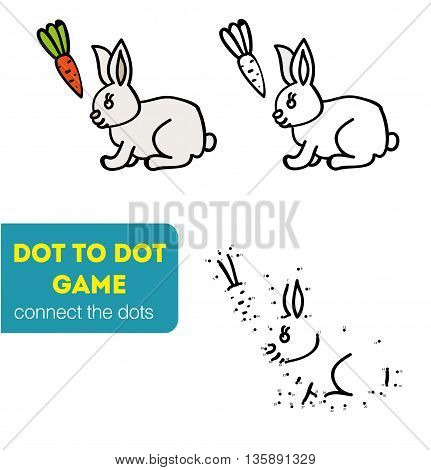 Dot to Dot Games for Children. Numbers game. Cartoon rabbit. Vector illustration. Connect the dots and colour the picture