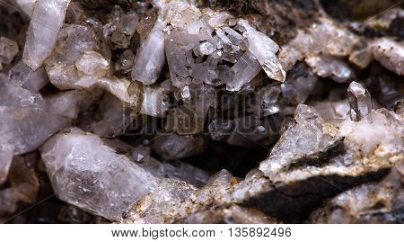 quartz crystals in the rock. Photo Close-up