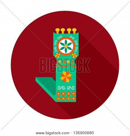 Distaff flat circle icon. Vector illustration of distaff on dark red.