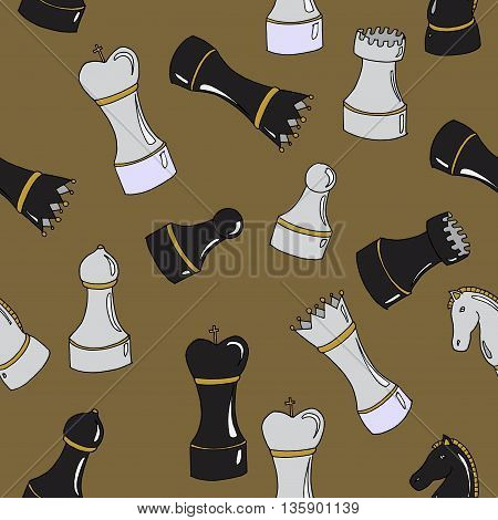 Set of chess. International Chess day. Hand drawn vector stock illustration. Seamless background pattern.