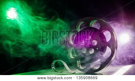 Reel Of Film Retro In The Smoke Green And Purple