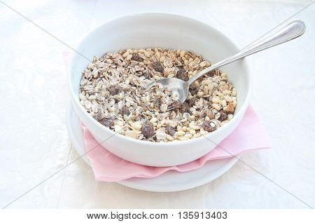 fantastic porcelain bowls filled with granola cereal