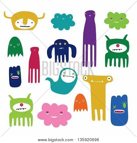 Collection of little colored monster's and ghosts