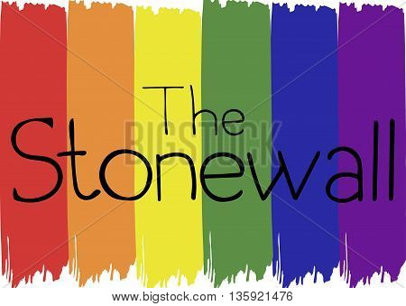 Hand lettered The Stonewall on LGBT flag. Vector illustration.
