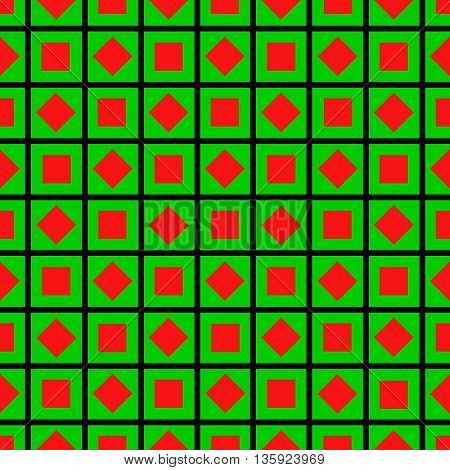 Simple pattern with red squares and diamonds, with green background.