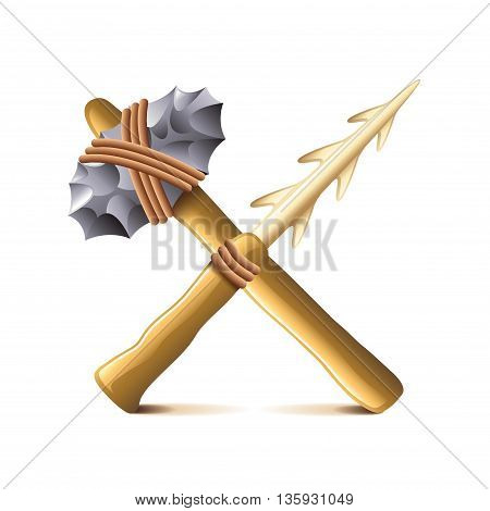 Prehistoric weapons isolated on white photo-realistic vector illustration