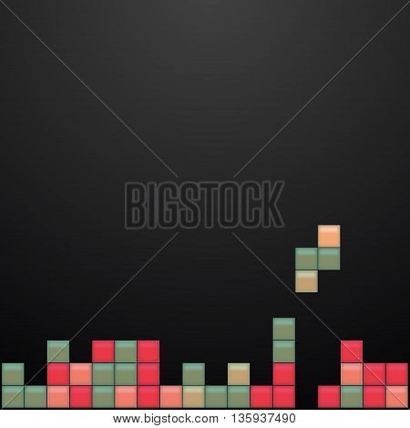 Old video game square template. Colored bricks game pieces. Vector illustration.