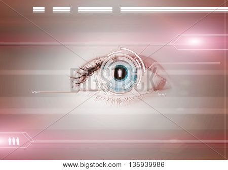 Close up of human eye on digital binary background