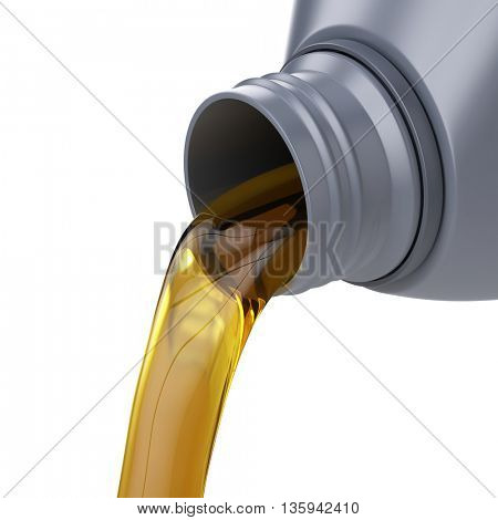 Pouring oil from a jug isolated on white. 3d render