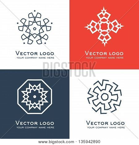 Set of vector abstract geometric logo. Celtic arabic style. Sacred geometry icon.