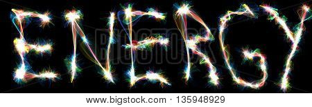The word Energy written with a Plasma like style. Digital illustration.