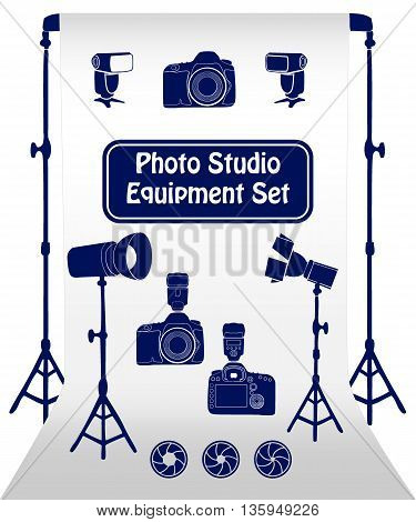 Photo studio equipment cartoon set. Vector illustration