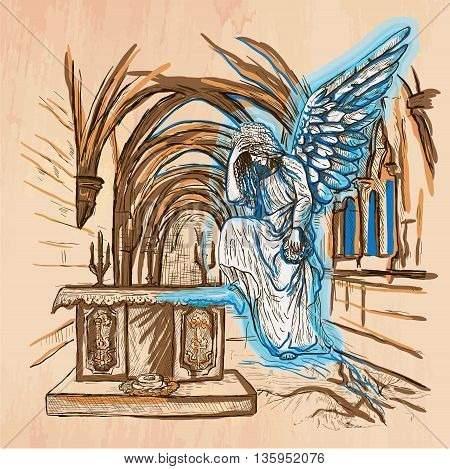 An hand drawn vector - ANGEL - colored line art. Vector is editable in groups and layers - freehand sketching.