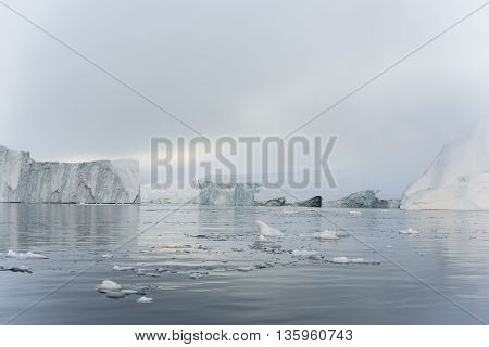 Icebergs are on the north pole, arctic ocean, Ilulissat town at Greenland