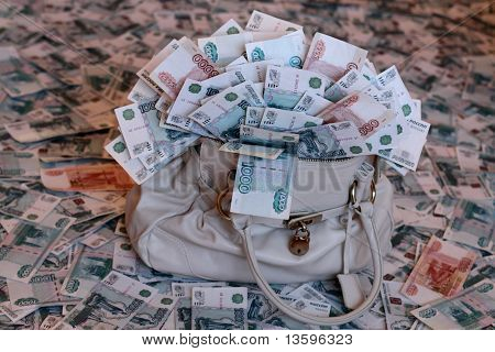 ロシアのお金の袋に