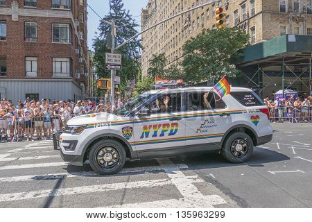 NEW YORK, USA, JUNE 26, 2016: 46th annual Pride March -The parade was the biggest one in history, with a record 32,000 marchers.