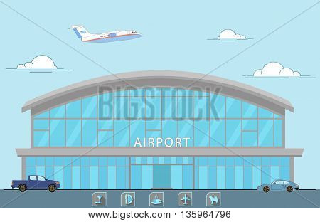 illustration of the airport, the plane takes off