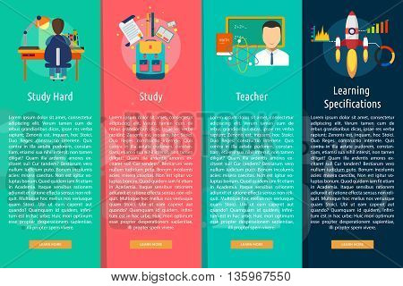 Education and Science Vertical Banner Concept | Set of great vertical banner flat design illustration concepts for education, science, analysis, knowledge, learning, event and much more.