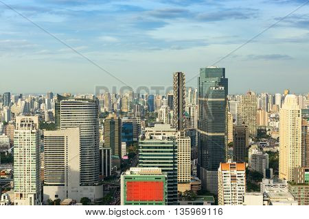 Bangkok City of Thailand on top view with blue skies background.