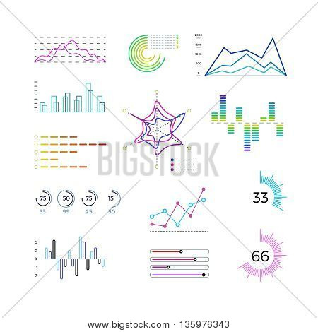 Thin line chart elements for infographic. Outline diagrams and linear graphs vector templates. Charts and diagrams for business report or presentation