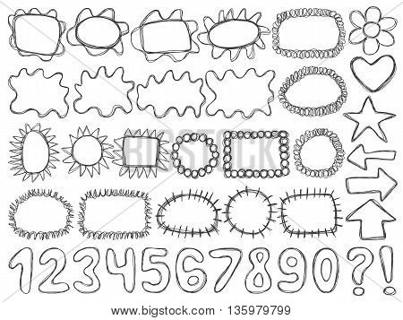 Frames Doodle Pencil Signs Set Fuuny Black White