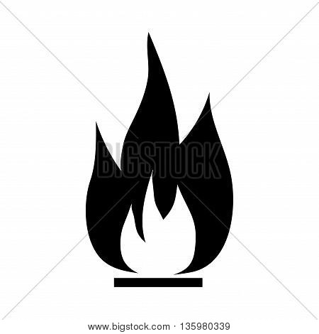 Fire sign. Open flame symbol. Monochrome icon isolated on white background. Bonfire flat mark. Camp-fire concept. Modern art scoreboard. Stock vector illustration