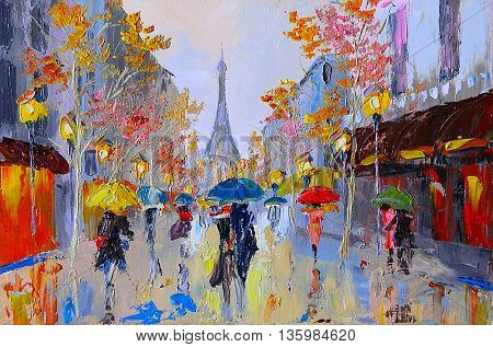 Oil painting of eiffel tower in france