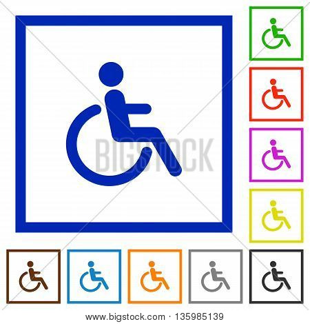 Set of color square framed disability flat icons