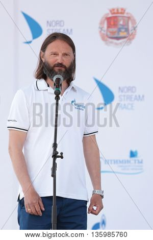ST. PETERSBURG, RUSSIA - JUNE 4, 2016: Commodore of St. Petersburg yacht club Vladimir Lyubomirov during the opening ceremony of the Nord Stream Race. Five teams compete in the race this year