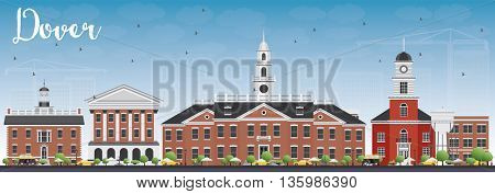 Dover Skyline with Color Buildings and Blue Sky. Vector Illustration. Business Travel and Tourism Concept with Historic Buildings. Image for Presentation Banner Placard and Web Site.