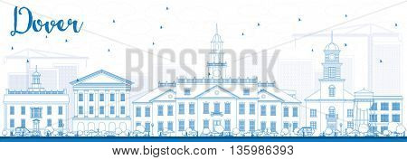 Outline Dover Skyline with Blue Buildings. Vector Illustration. Business Travel and Tourism Concept with Historic Buildings. Image for Presentation Banner Placard and Web Site.