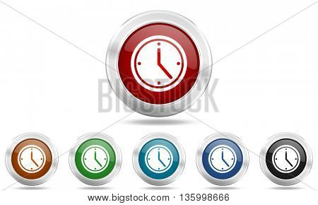 time round glossy icon set, colored circle metallic design internet buttons