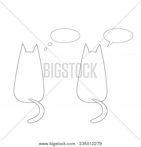 Hand Drawn Vector Illustration With Simple Outlines Of Two Cats From Behind With Empty Speech Bubble