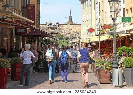 Dresden, Germany - April 27, 2012: This Is The Munzgasse Passage Between The Old Houses In The City 