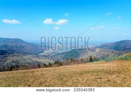 View From Zar Mountain In The Spring Day. Poland. Europe.