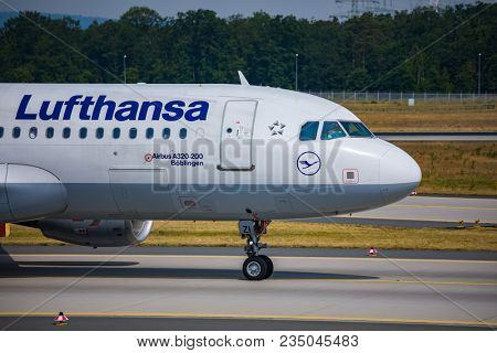 AIRPORT FRANKFURT,GERMANY: JUNE 23, 2017: Airbus A320-200 LUFTHANSA. Lufthansa, is the largest German airline and, when combined with its subsidiaries, also the largest airline in Europe