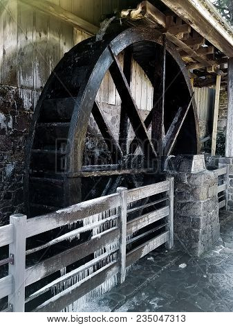 Old Iced Working Watermill In New Hope