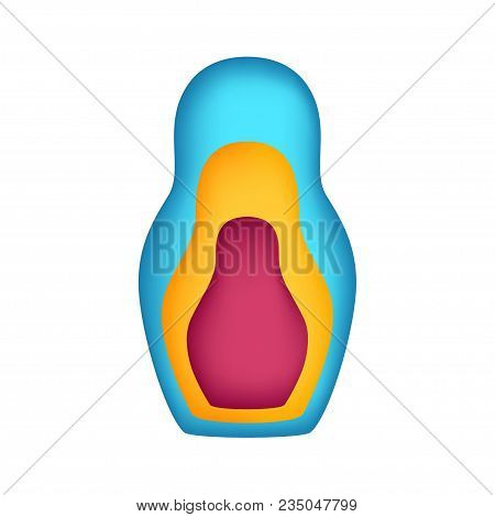 Vector Illustration Of Nesting Dolls Inserted Into Each Other, Made In The Style Of Paper Cut. Color