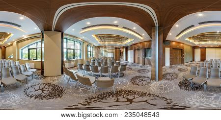 Minsk, Belarus - July, 2017: Panorama 360 Angle View In Interior Of Luxury Empty Conference Hall For